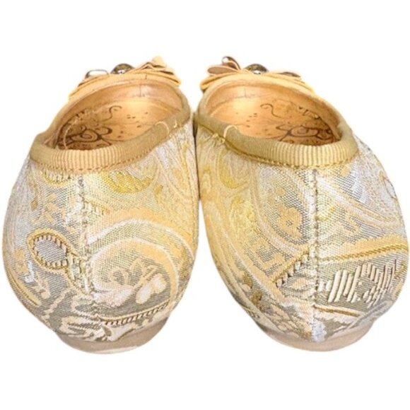 Lovely People Alpinia Brocade Ballet Flats, Ribbon Bow and Jewel - Gold/Tan - 9 - Picture 7 of 14